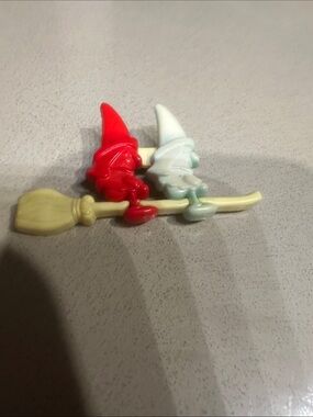 Red and Cream Witch on Broom Pin
